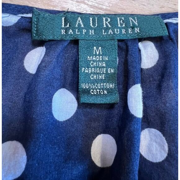 Lauren Ralph Lauren 3/4 Sleeve Blouse Top Shirt Semi Sheer Sz M Navy Blue Preppy - Picture 3 of 9